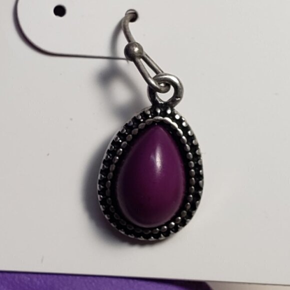 Women's Silver tone Dainty Design Purple Stone Small Fishhook Teardrop Earrings - Picture 6 of 6